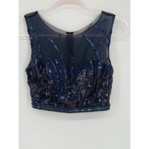 Morrell Maxie Embellished Sequin Crop Top Party Sleeveless Navy Blue Sz 2 Pretty